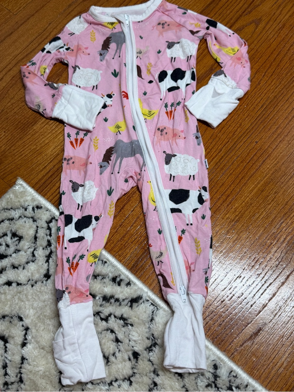 Little Sleepies 0-3M Pink Farm Animal Bamboo Convertible Footie Sleeper